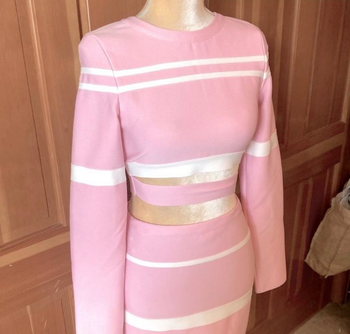 Pink Crop Top Skirt
Bandage Suit Set.