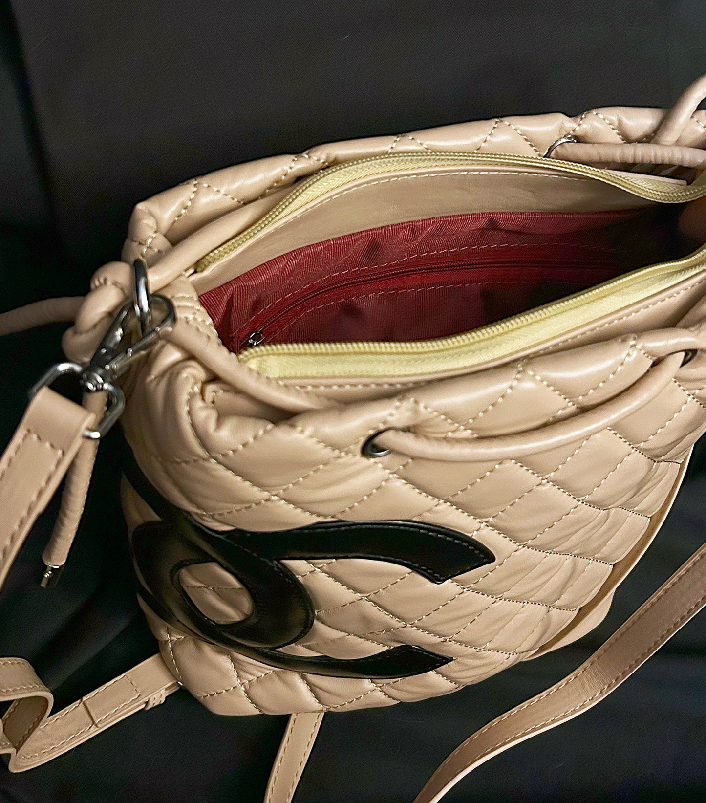 Beige Leather CC Logo Shoulder Bag/ Tote