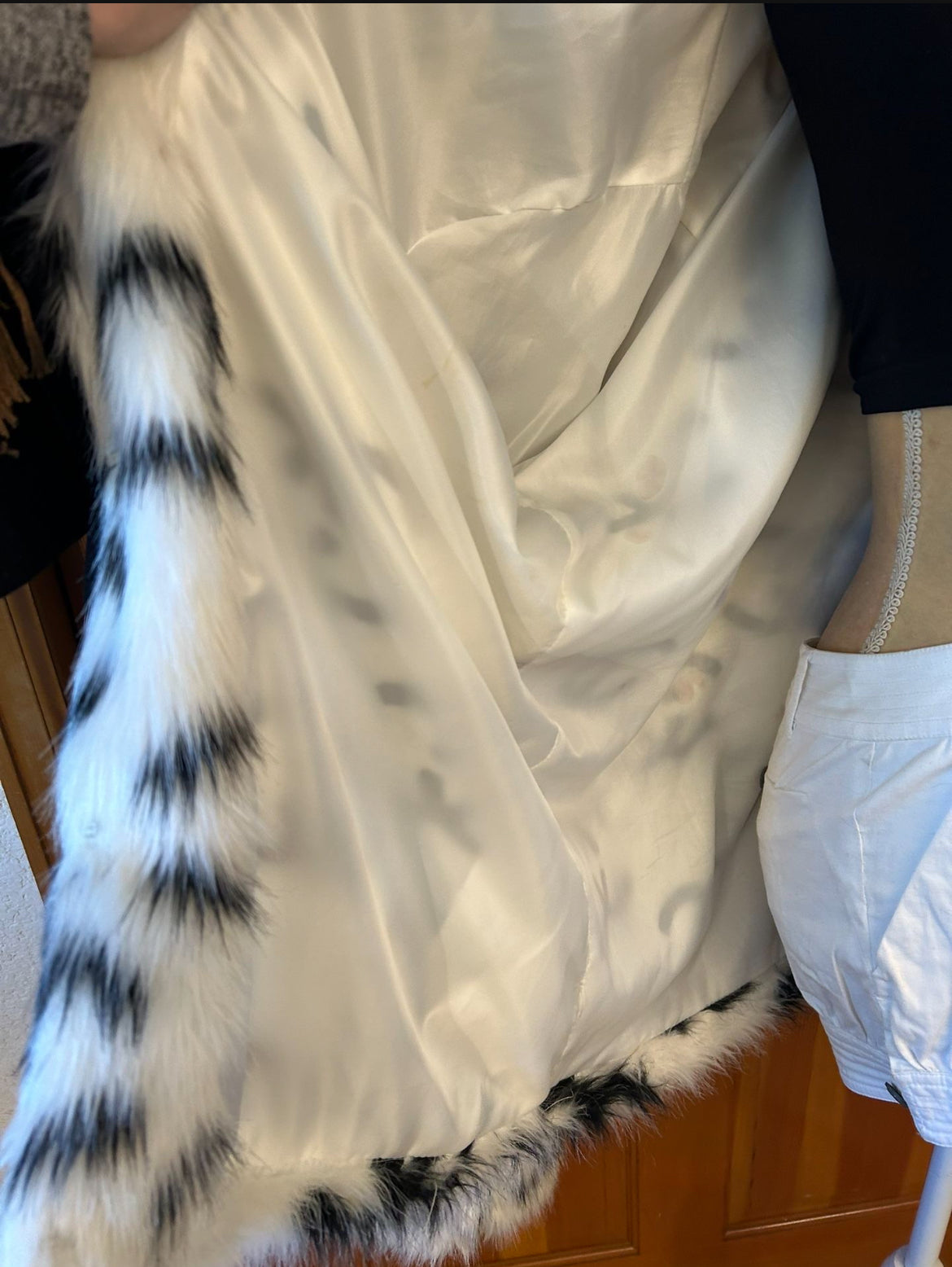CC Salomon White and Black Faux Fur Designer Coat.