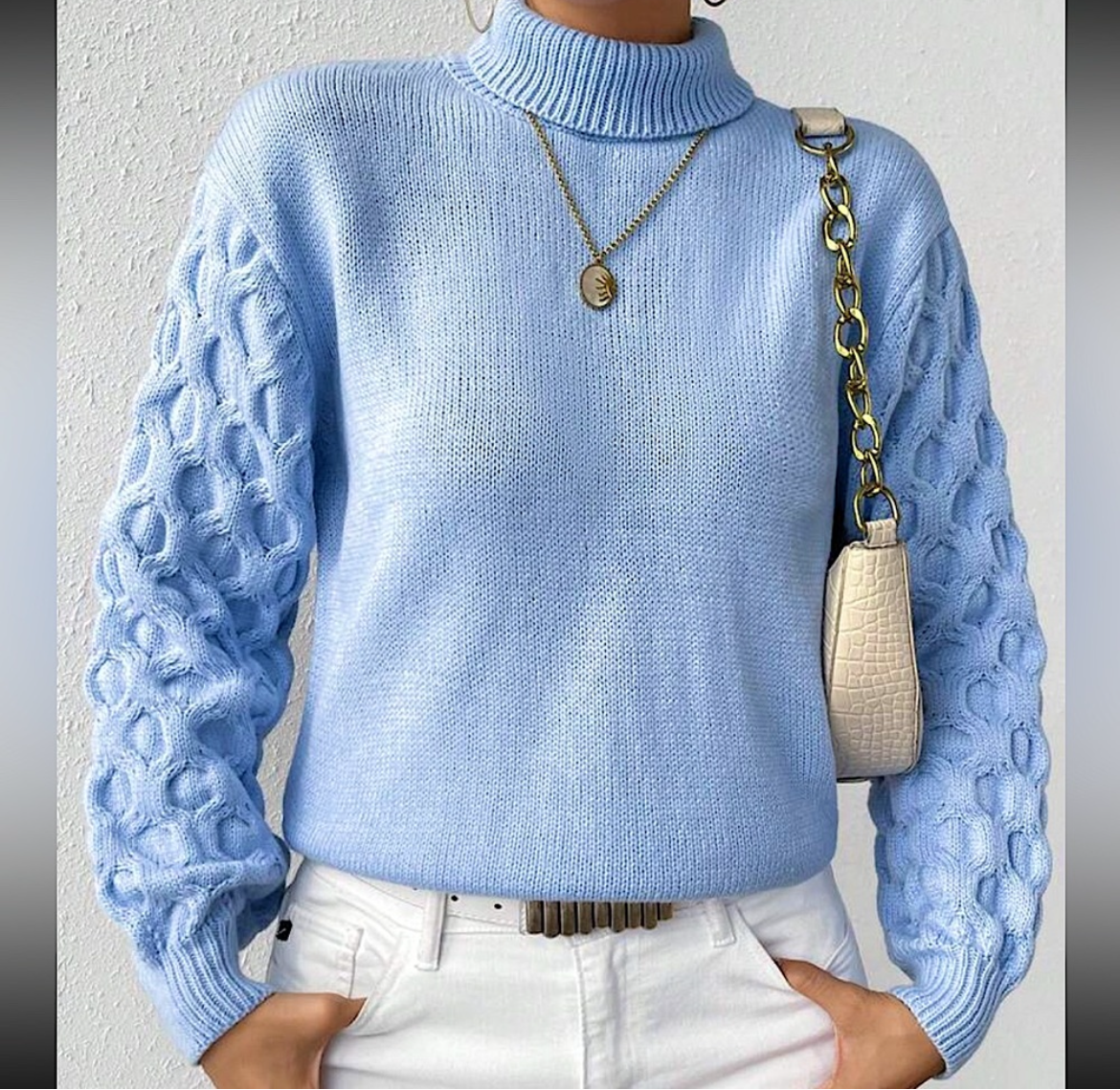 Sky Periwinkle Blue Bell Sleeved Sweater