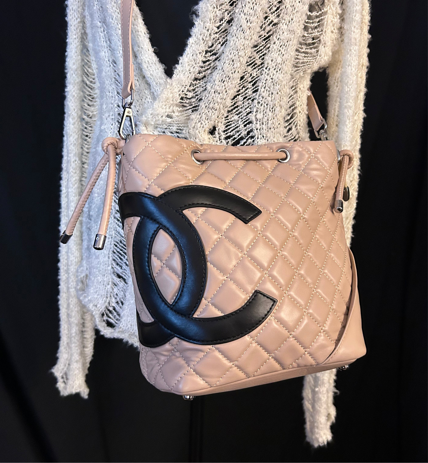 Beige Leather CC Logo Shoulder Bag/ Tote