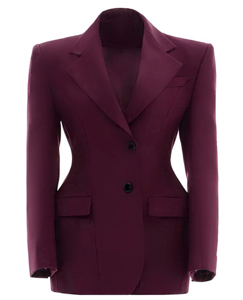 Red Wine Single Breasted Blazer