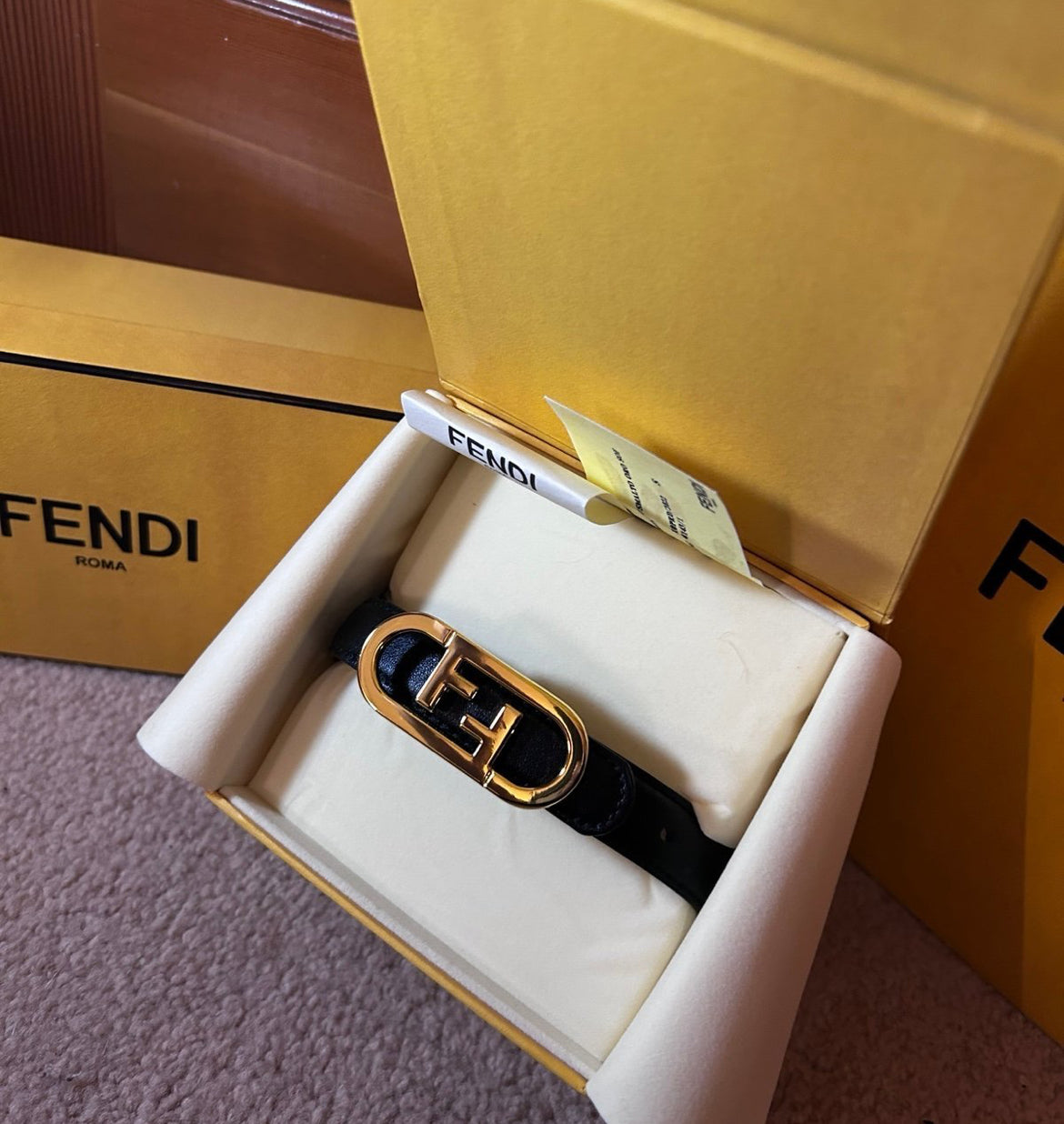 Gold Finish O'Lock Leather Buckle Belt with Box
