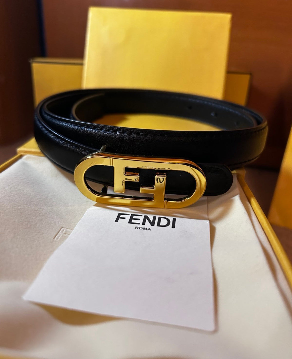 Gold Finish O'Lock Leather Buckle Belt with Box