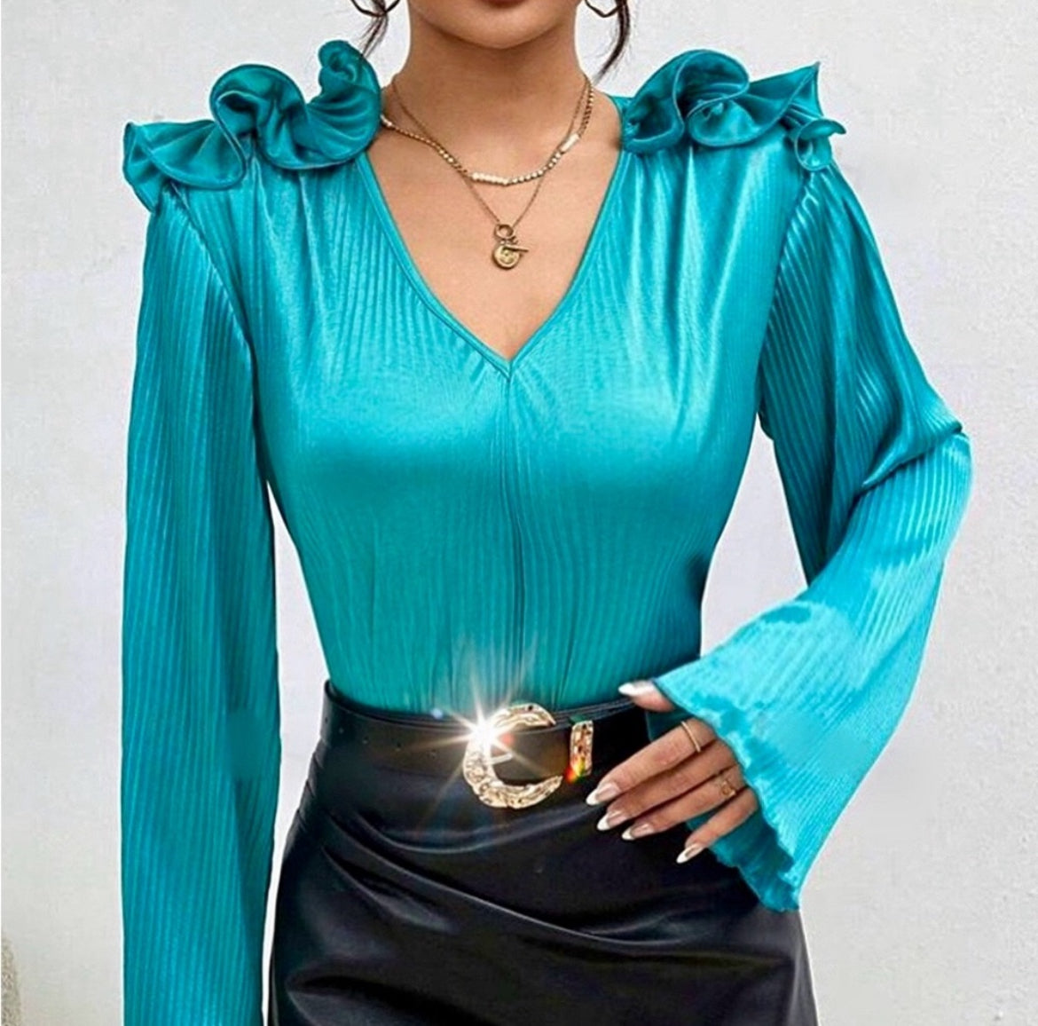 Gorgeous Teal Long Sleeved Women’s Blouse.
