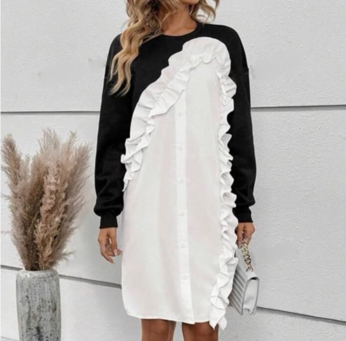 Ruffle Trim Button Dress