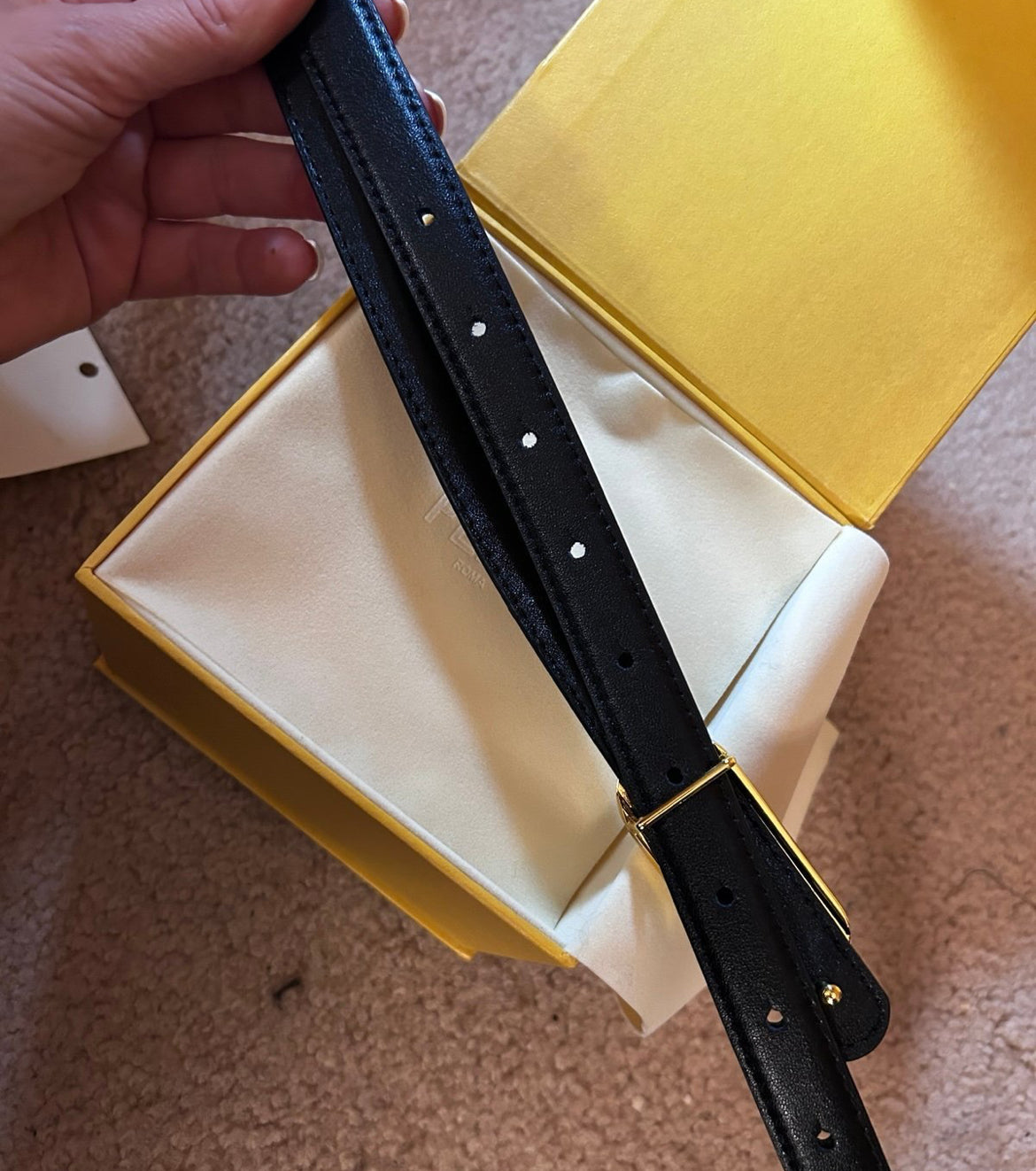 Gold Finish O'Lock Leather Buckle Belt with Box
