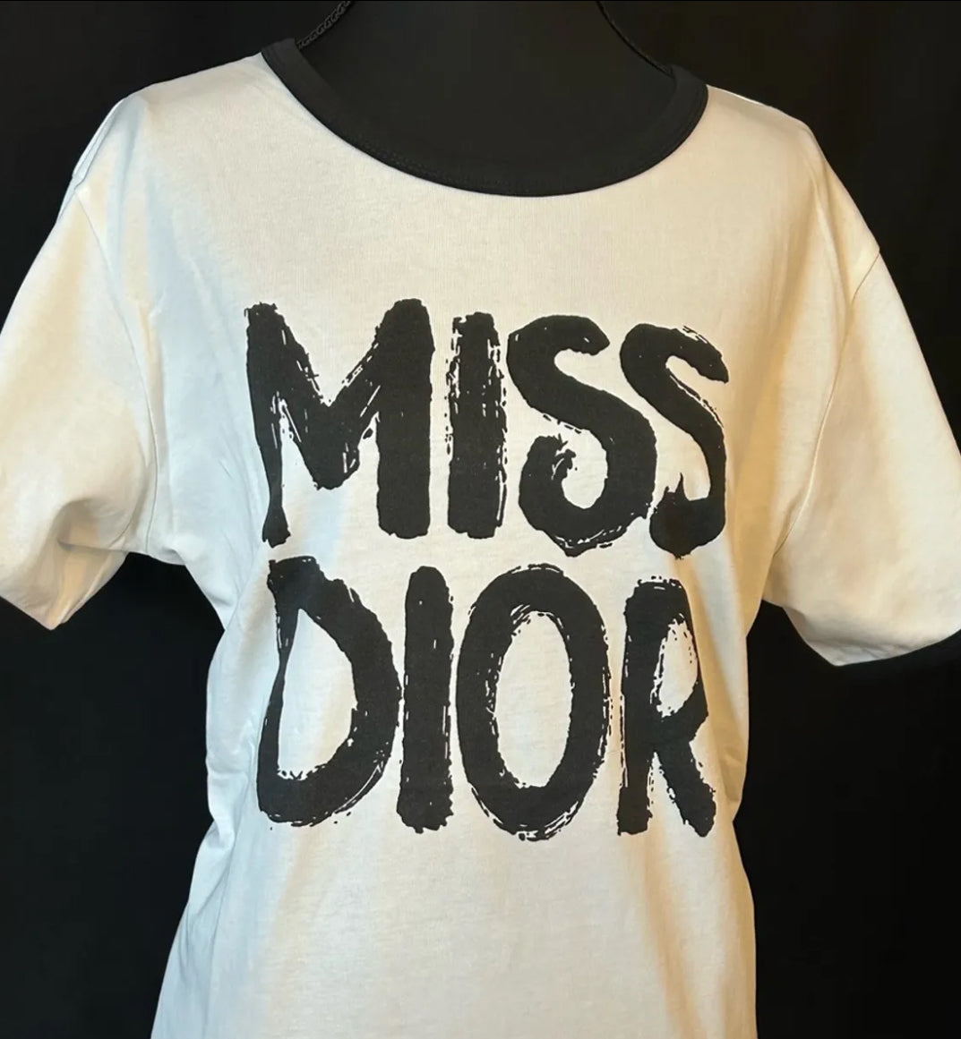 DIOR White Cotton Tee Miss Dior Graffiti Motif