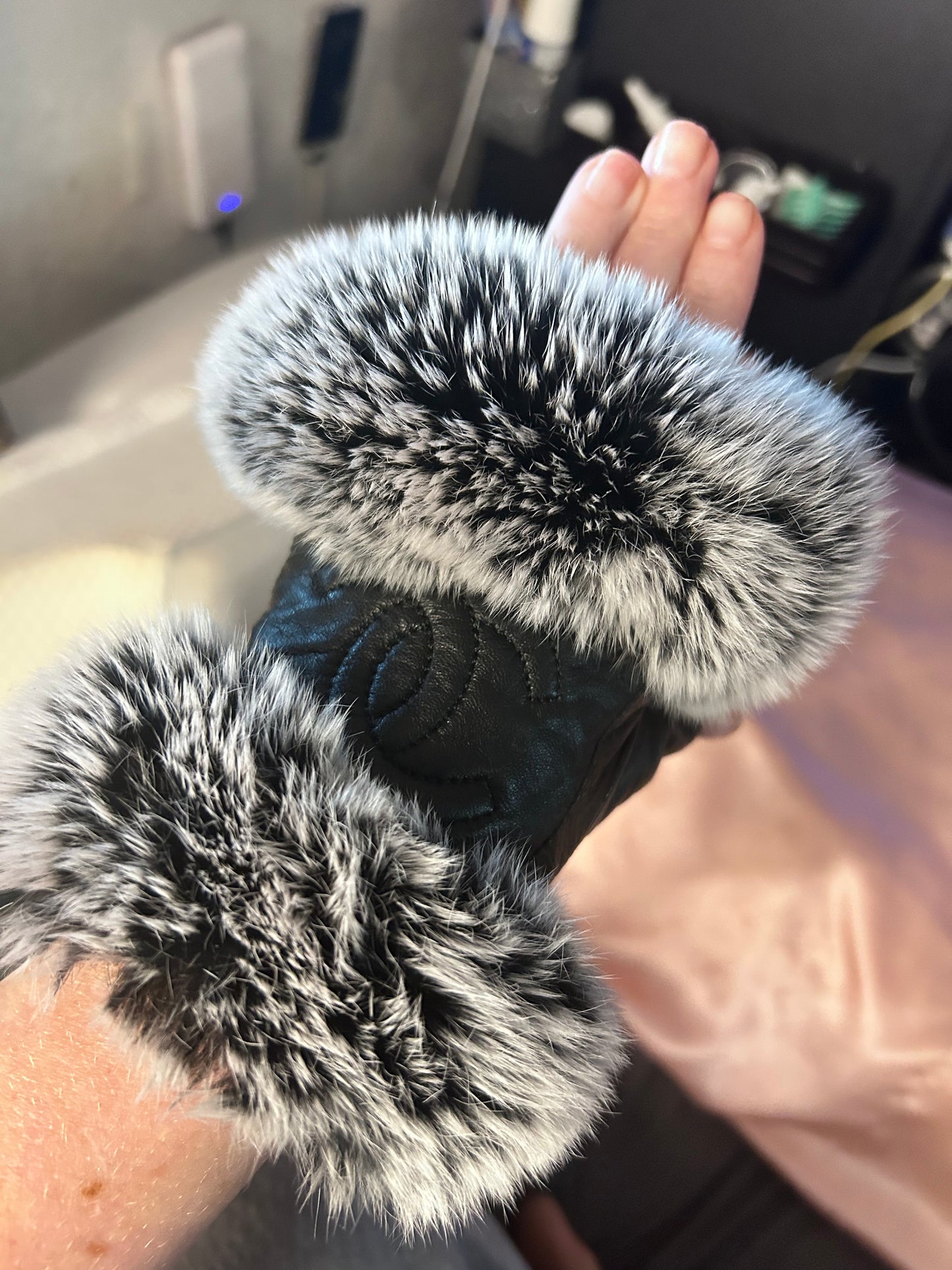 Chanel Fingerless Faux Fur Gloves
