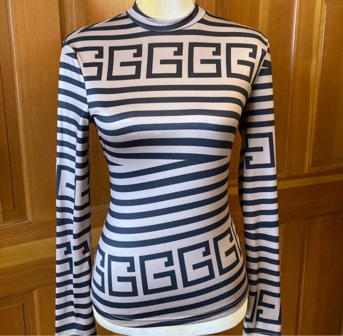 Balmaini Print Designer Mock Tee Blouse.