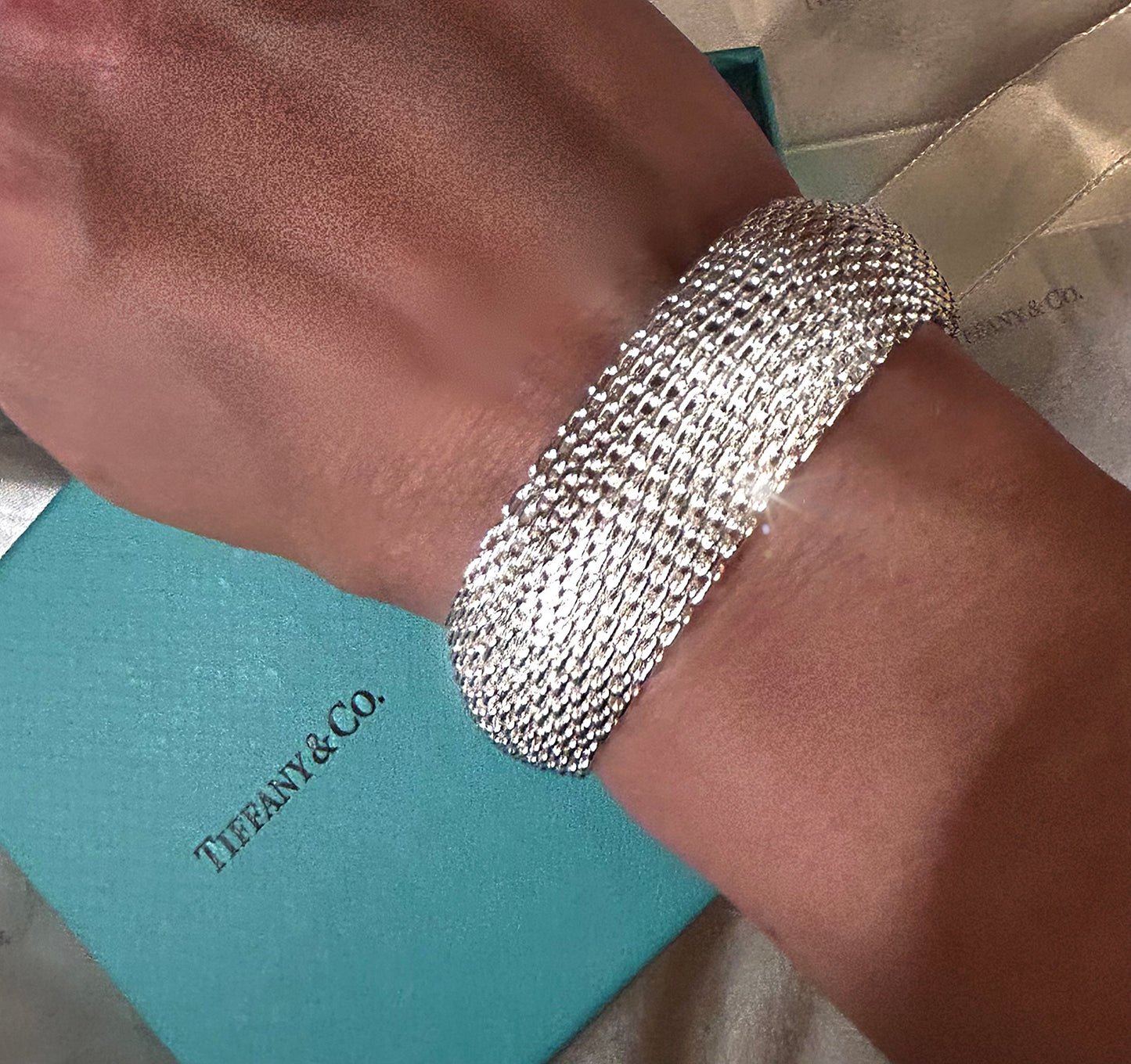 925 Sterling Silver Dense Mesh Women's Bangle Bracelet