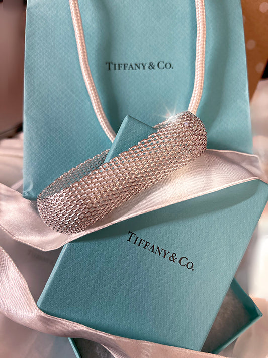 925 Sterling Silver Dense Mesh Women's Bangle Bracelet