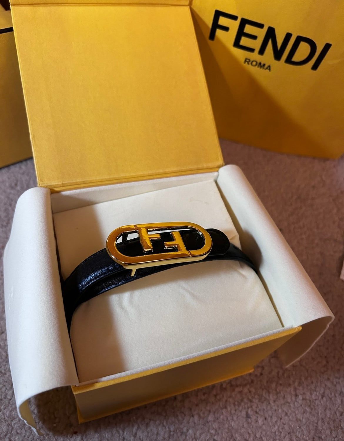 Gold Finish O'Lock Leather Buckle Belt with Box