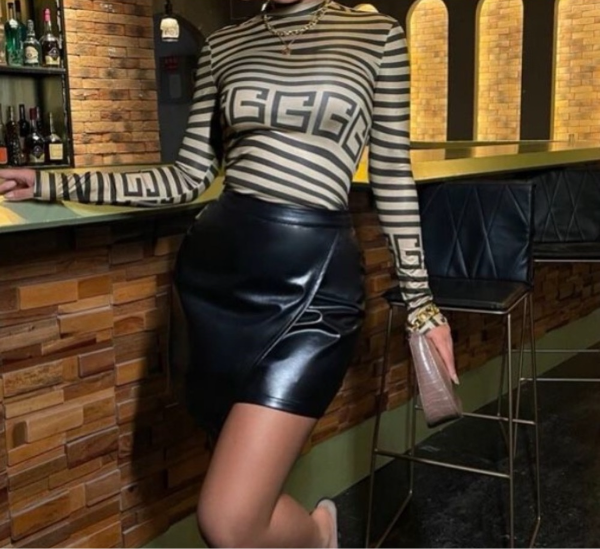 Balmaini Print Designer Mock Tee Blouse.