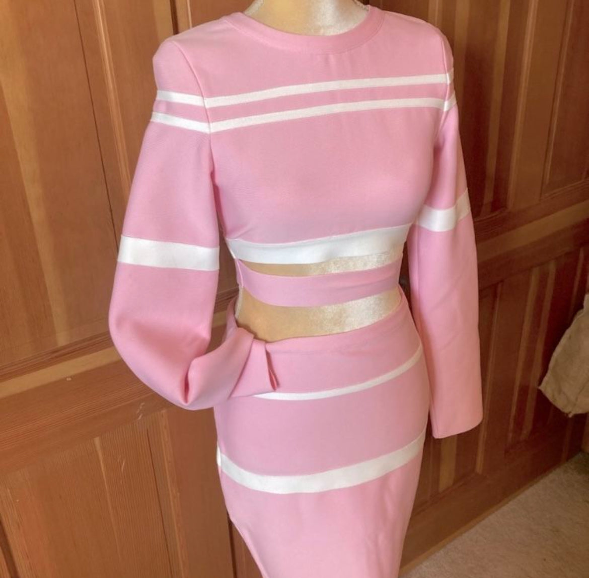 Pink Crop Top Skirt
Bandage Suit Set.