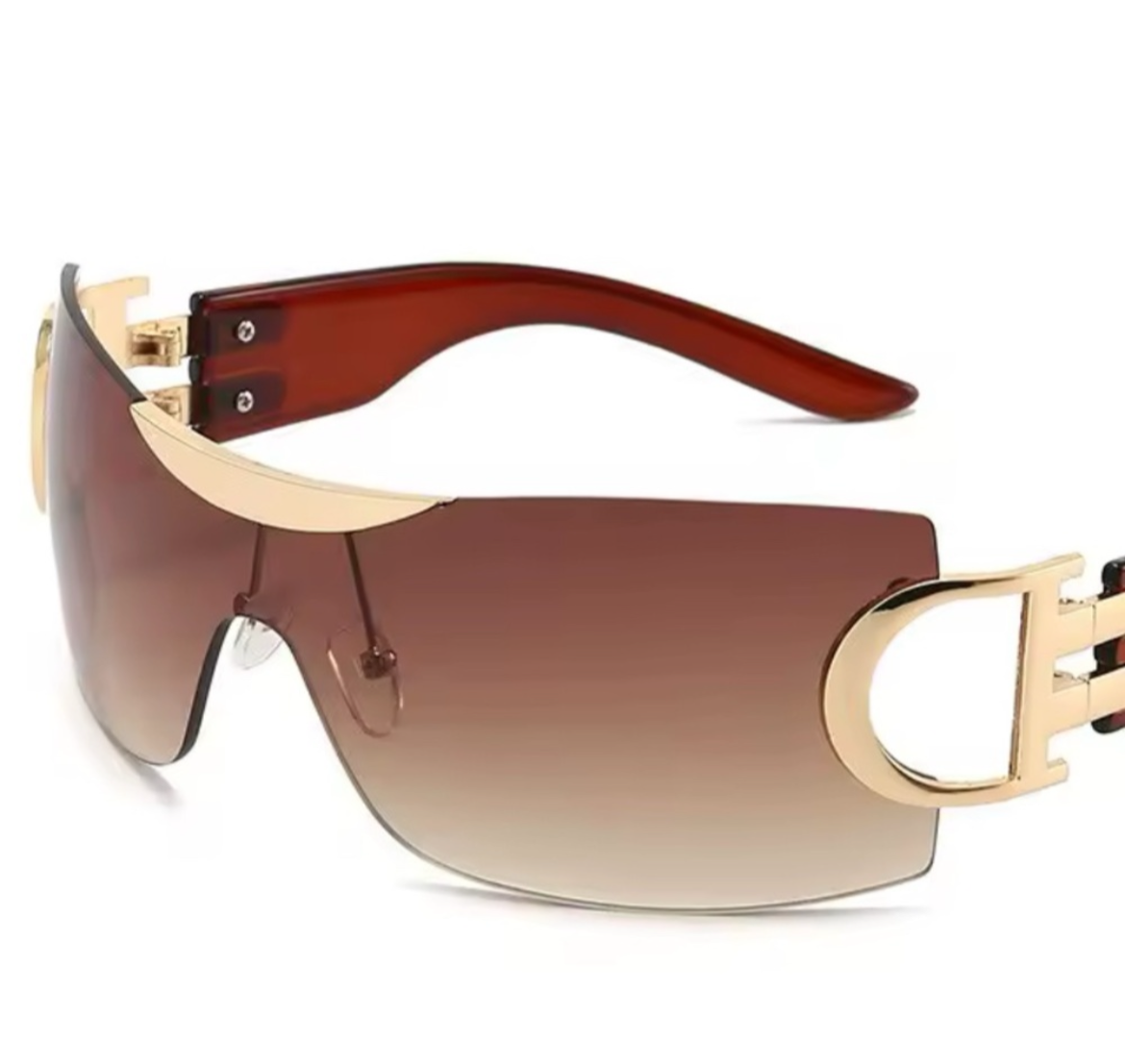 Gold Tea Shield Style Glamour Sunglasses