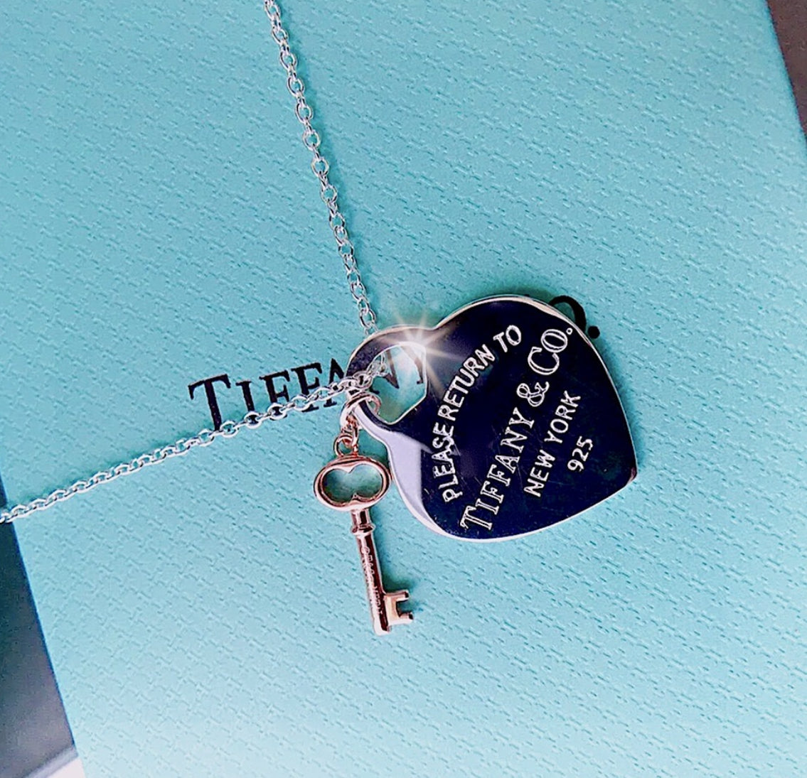 925 Silver and Rose-gold Heart Key Pendant Necklace