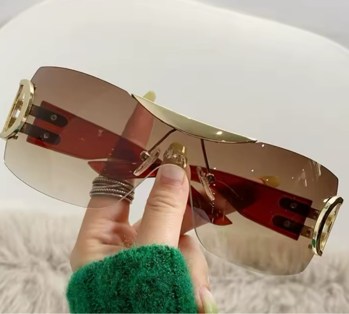 Gold Tea Shield Style Glamour Sunglasses
