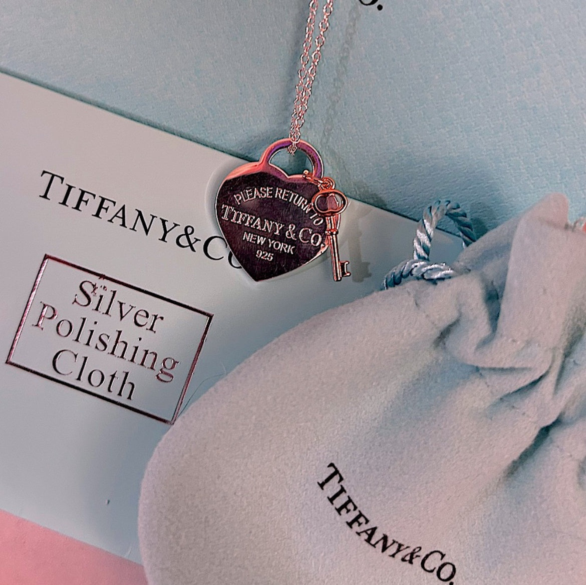 925 Silver and Rose-gold Heart Key Pendant Necklace