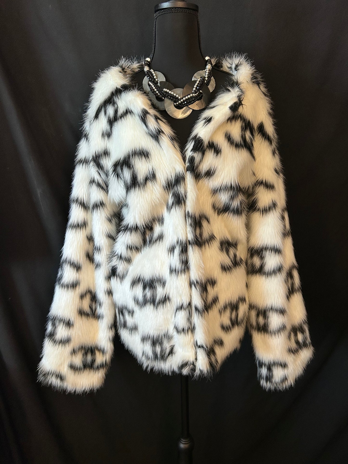 CC Salomon White and Black Faux Fur Designer Coat.