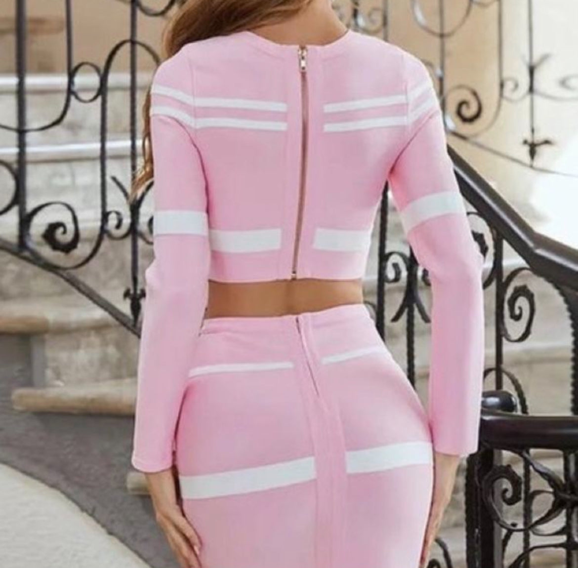 Pink Crop Top Skirt
Bandage Suit Set.