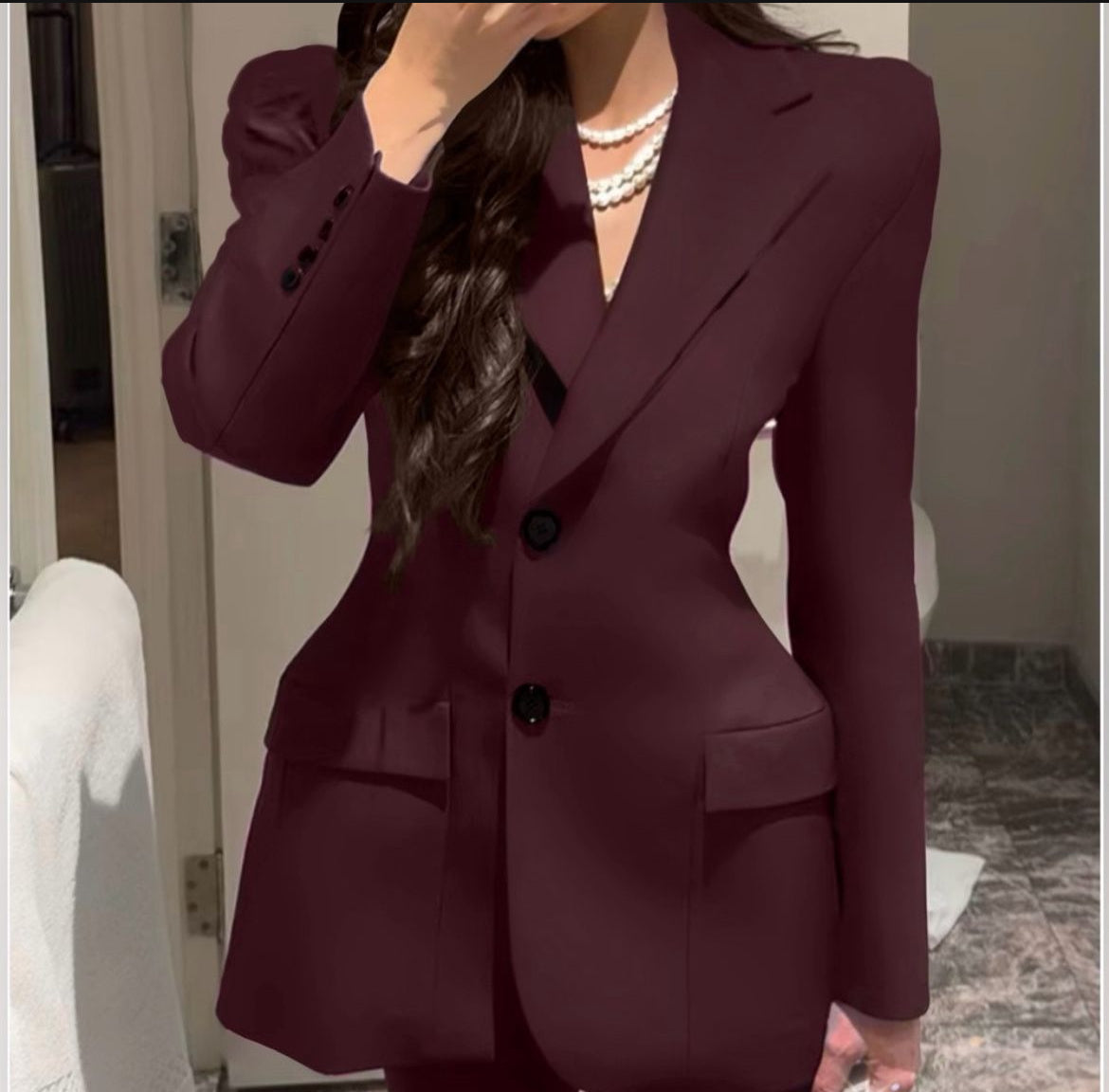 Red Wine Single Breasted Blazer