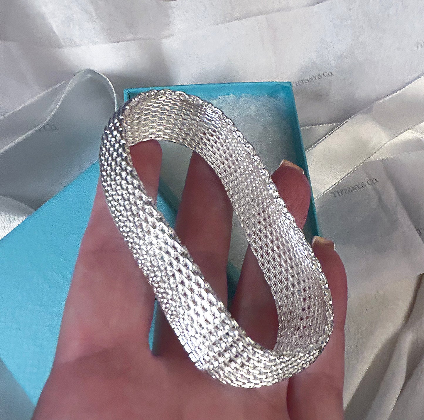 925 Sterling Silver Dense Mesh Women's Bangle Bracelet