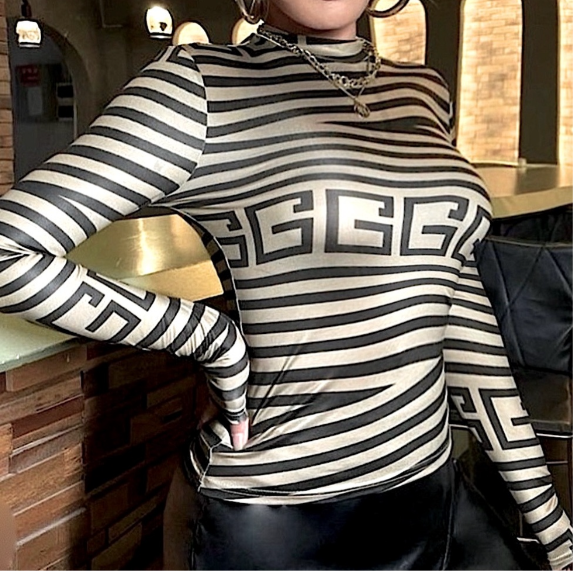 Balmaini Print Designer Mock Tee Blouse.