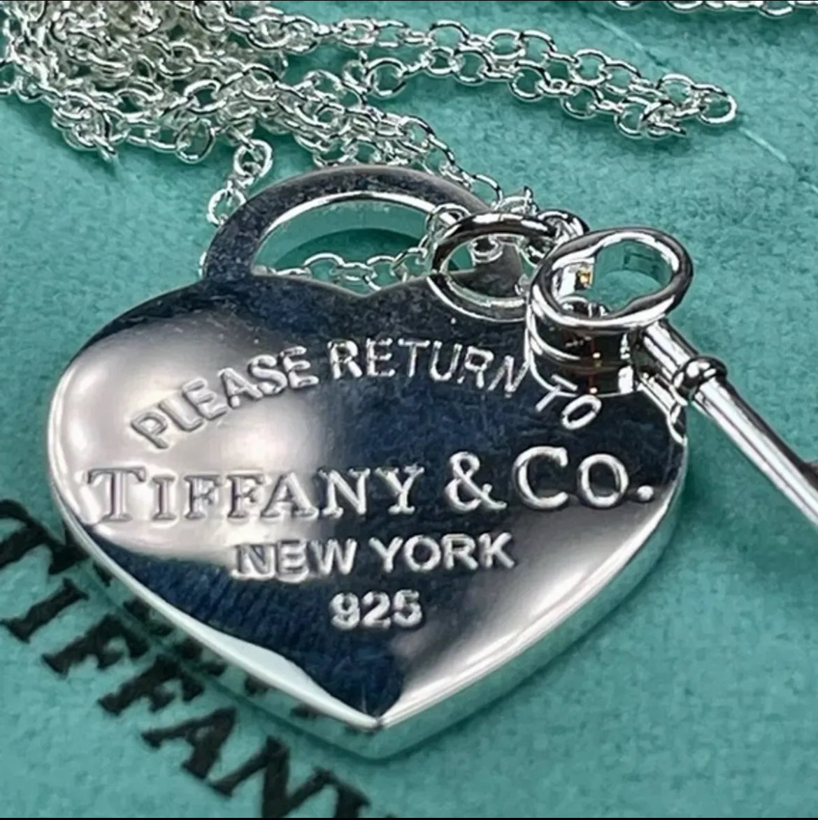 Silver Heart Stamped Pendant and Key Necklace