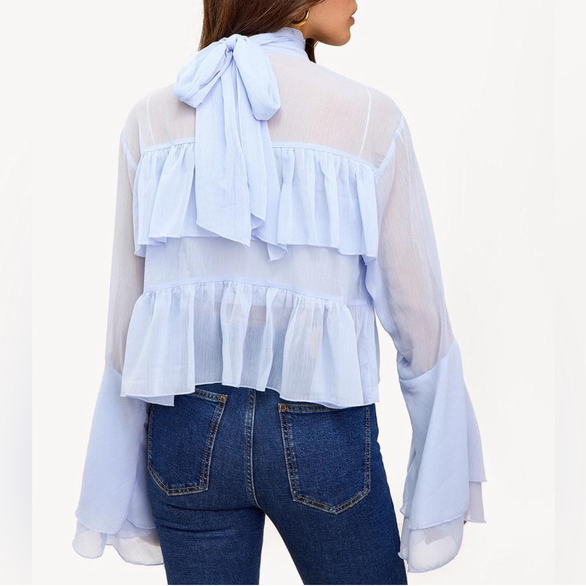 Chiffon Blue Exaggerated Ruffle Layer Blouse