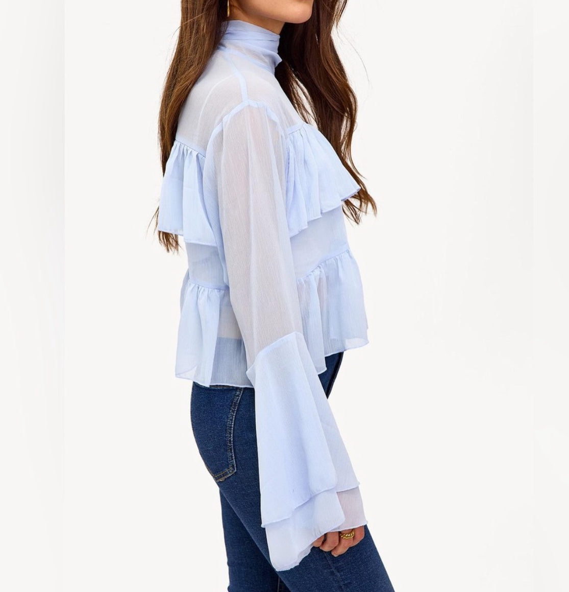 Chiffon Blue Exaggerated Ruffle Layer Blouse