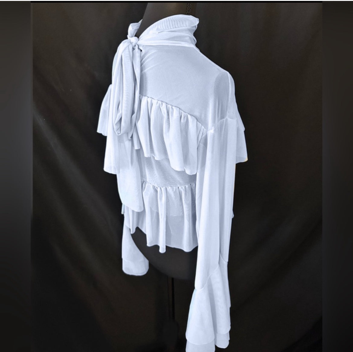 Chiffon Blue Exaggerated Ruffle Layer Blouse