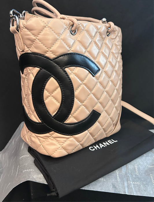 Beige Leather CC Logo Shoulder Bag/ Tote