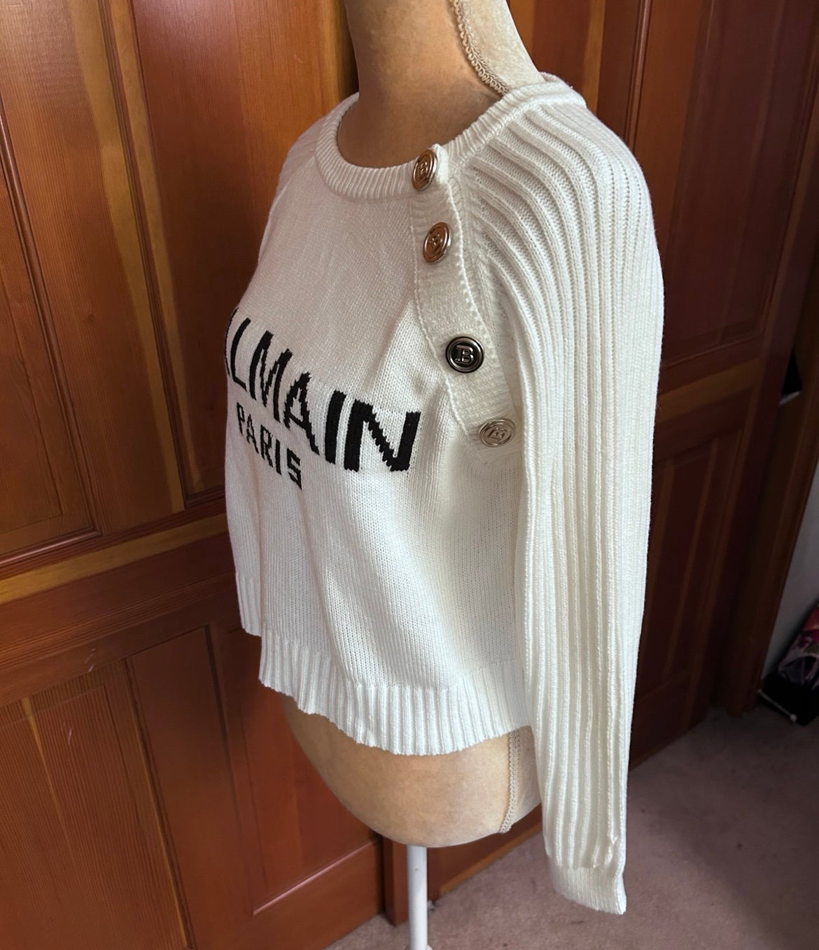 Balmain Cropped Knitted Pullover Sweater