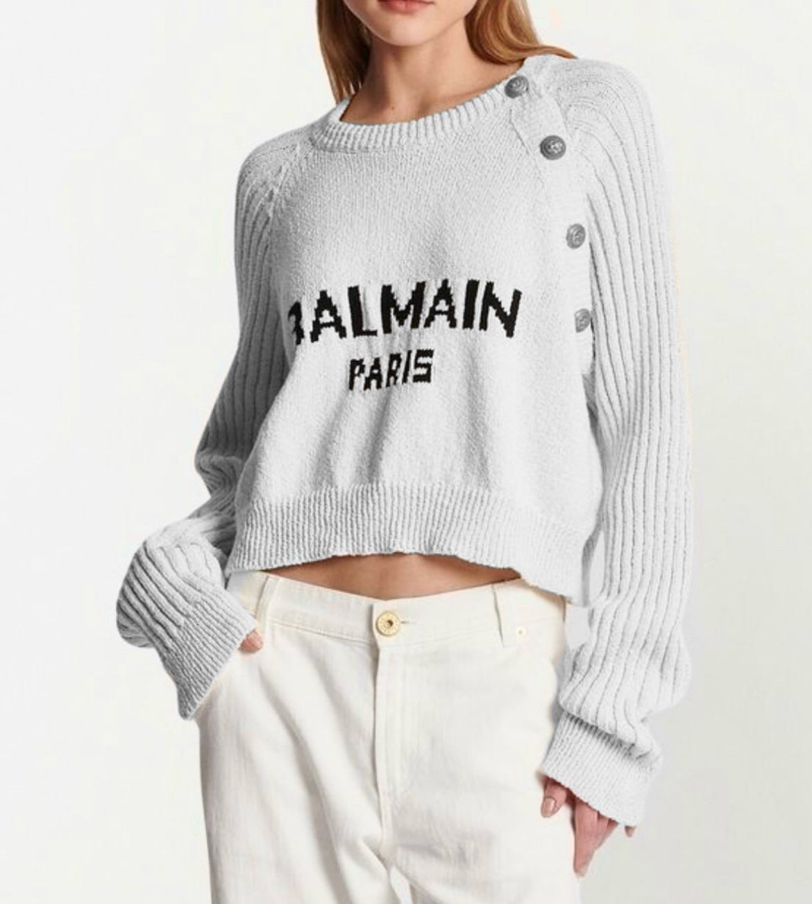 Balmain Cropped Knitted Pullover Sweater