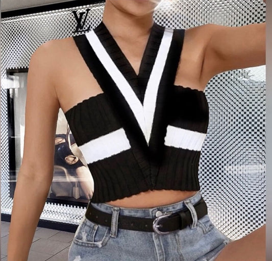 Crisscross Back Halter Knit Top