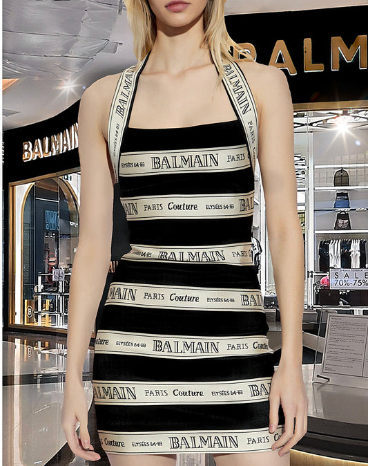 Halter Neck Knit Bandage Style Mini dress.