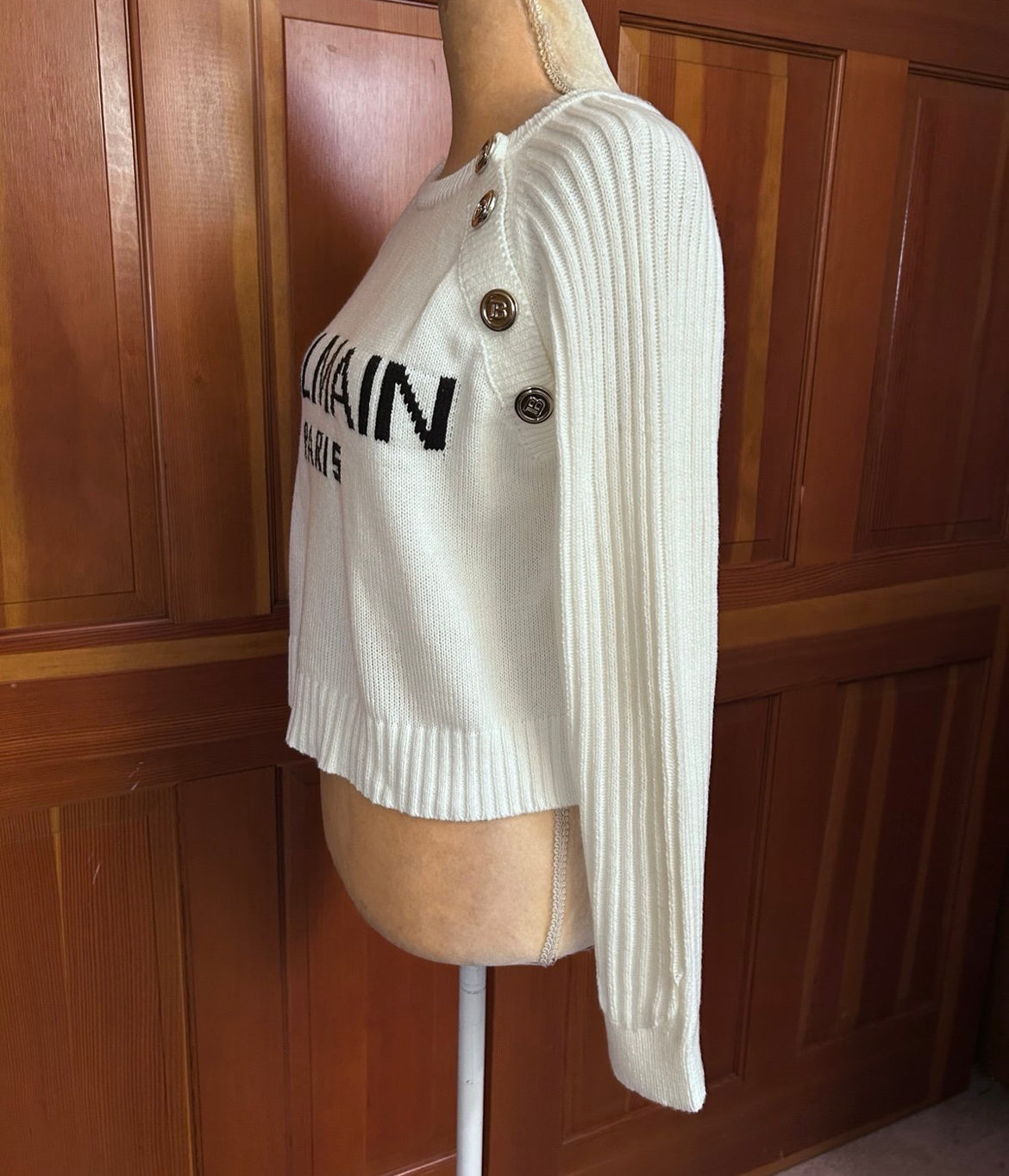 Balmain Cropped Knitted Pullover Sweater