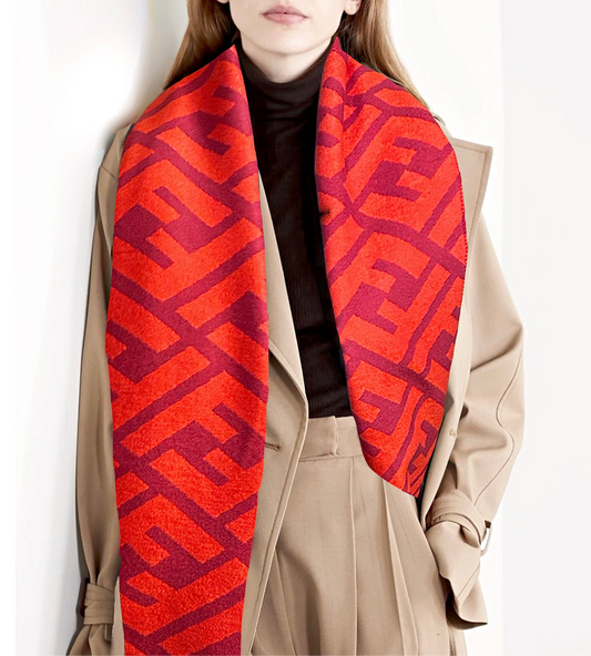 Jacquard Red Tasseled Scarf