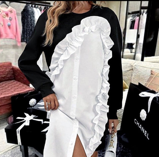 Ruffle Trim Button Dress