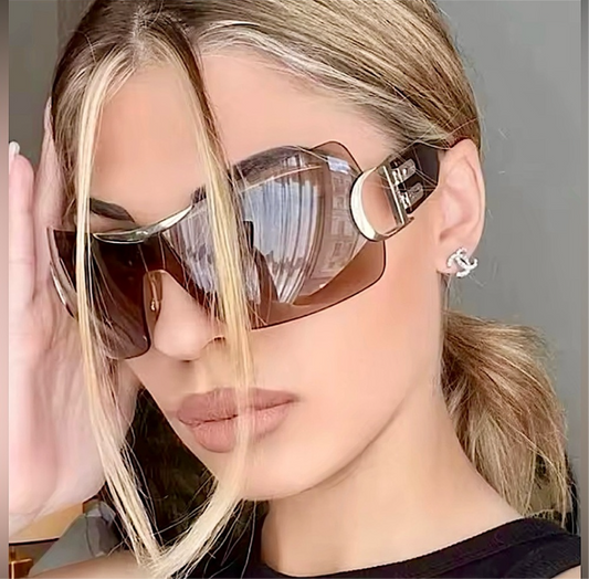 Gold Tea Shield Style Glamour Sunglasses