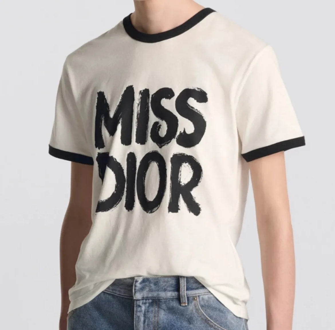 DIOR White Cotton Tee Miss Dior Graffiti Motif