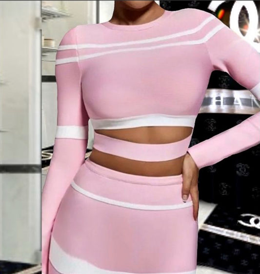 Pink Crop Top Skirt
Bandage Suit Set.