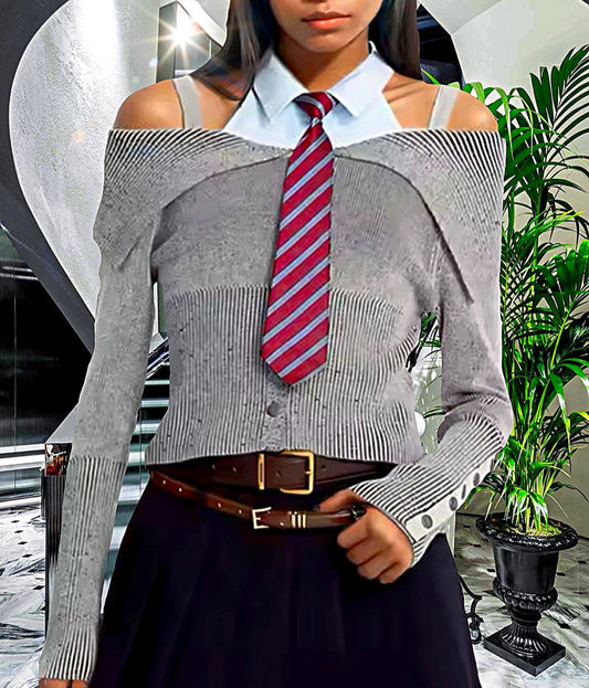 Off-shoulder Knitted Tie Design Blouse