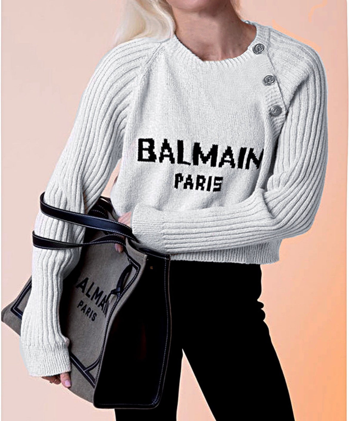 Balmain Cropped Knitted Pullover Sweater