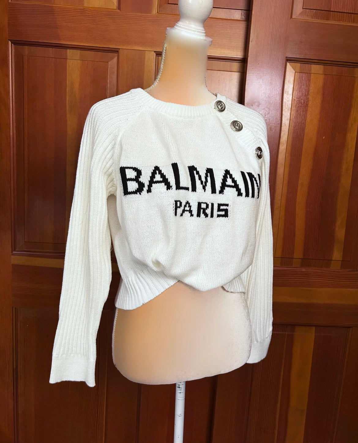 Balmain Cropped Knitted Pullover Sweater