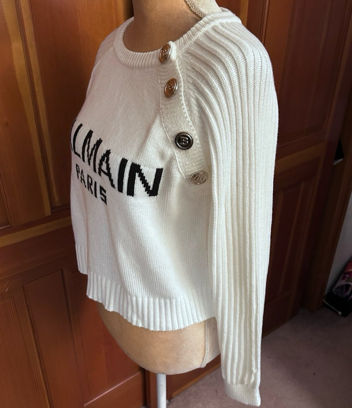 Balmain Cropped Knitted Pullover Sweater