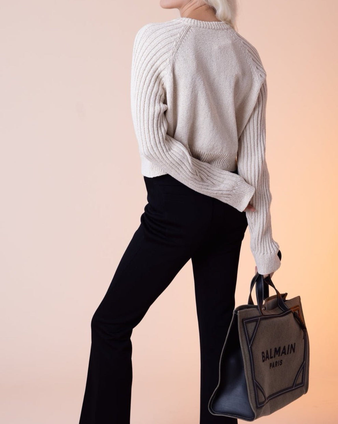 Balmain Cropped Knitted Pullover Sweater